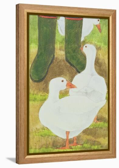 Ducks and Green Wellies-Linda Benton-Framed Premier Image Canvas