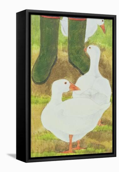 Ducks and Green Wellies-Linda Benton-Framed Premier Image Canvas