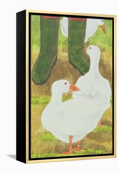 Ducks and Green Wellies-Linda Benton-Framed Premier Image Canvas