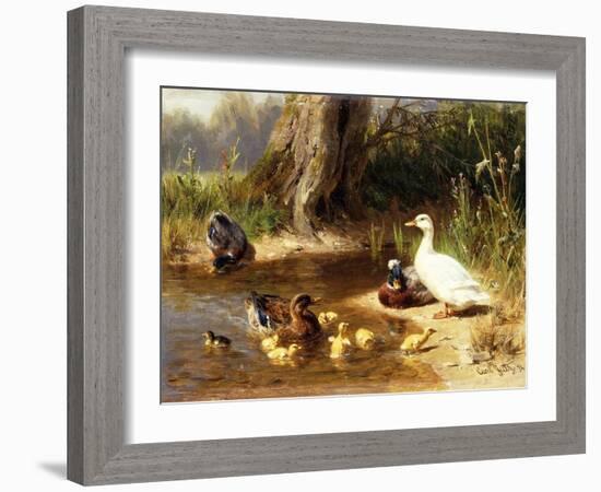 Ducks at the Water's Edge, 1874-Carl Jutz-Framed Giclee Print