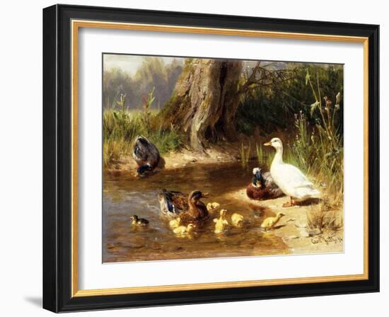 Ducks at the Water's Edge-Carl Jutz-Framed Giclee Print