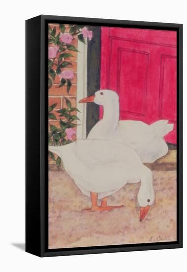 Ducks by the Open Door-Linda Benton-Framed Premier Image Canvas