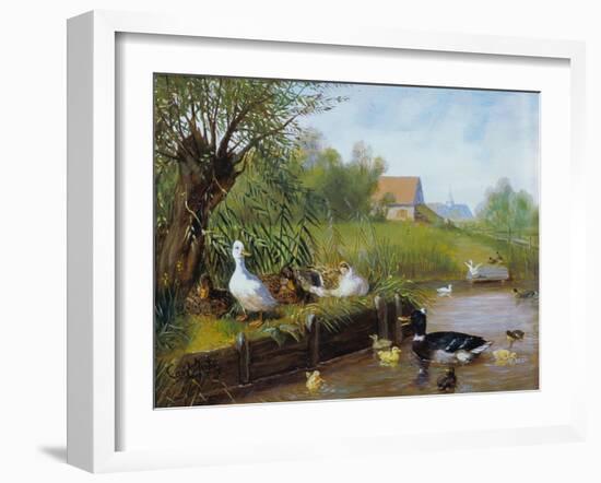 Ducks on the River Bank-Carl Jutz-Framed Giclee Print