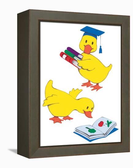 Ducks Reading-Bev Lopez-Framed Stretched Canvas