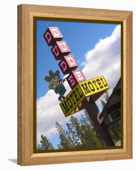 Dude Motel Sign, West Yellowstone, Montana, USA-Nancy & Steve Ross-Framed Premier Image Canvas