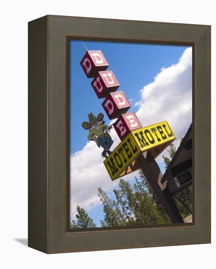 Dude Motel Sign, West Yellowstone, Montana, USA-Nancy & Steve Ross-Framed Premier Image Canvas