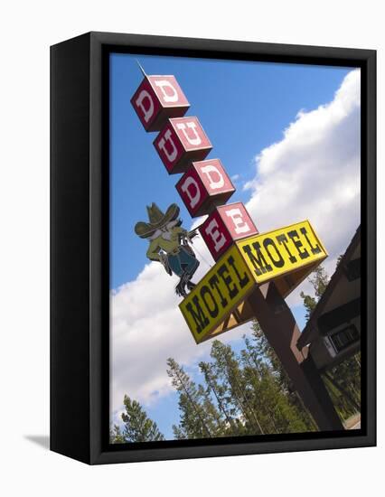 Dude Motel Sign, West Yellowstone, Montana, USA-Nancy & Steve Ross-Framed Premier Image Canvas