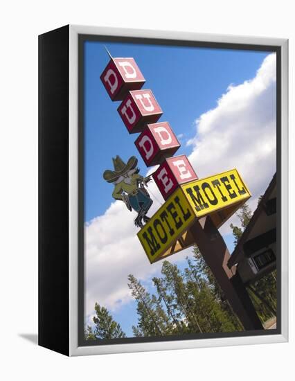 Dude Motel Sign, West Yellowstone, Montana, USA-Nancy & Steve Ross-Framed Premier Image Canvas