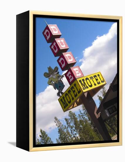 Dude Motel Sign, West Yellowstone, Montana, USA-Nancy & Steve Ross-Framed Premier Image Canvas