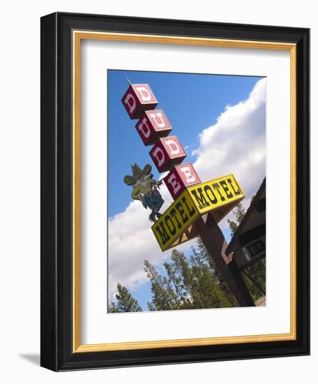 Dude Motel Sign, West Yellowstone, Montana, USA-Nancy & Steve Ross-Framed Photographic Print