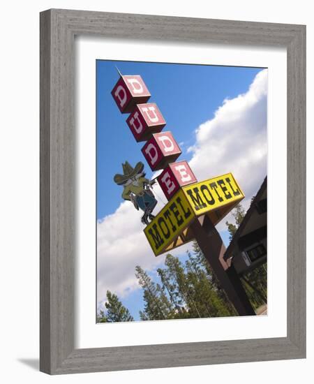 Dude Motel Sign, West Yellowstone, Montana, USA-Nancy & Steve Ross-Framed Photographic Print