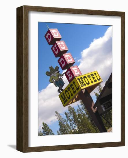 Dude Motel Sign, West Yellowstone, Montana, USA-Nancy & Steve Ross-Framed Photographic Print