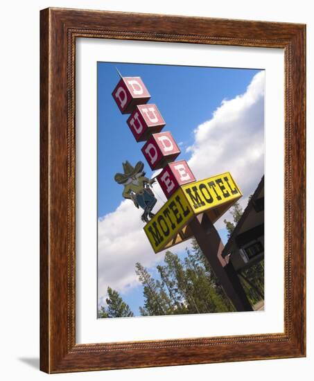 Dude Motel Sign, West Yellowstone, Montana, USA-Nancy & Steve Ross-Framed Photographic Print