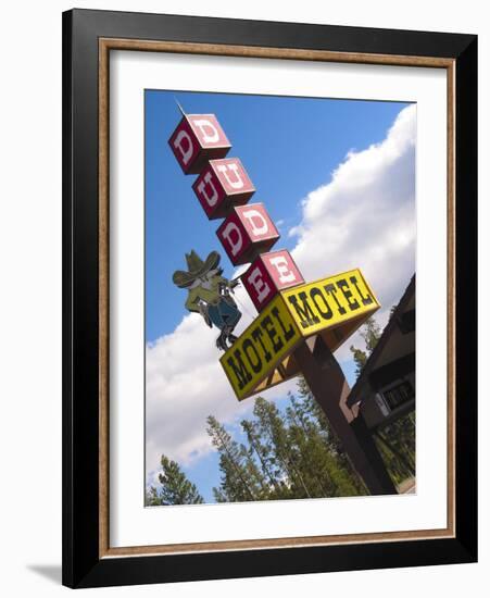 Dude Motel Sign, West Yellowstone, Montana, USA-Nancy & Steve Ross-Framed Photographic Print