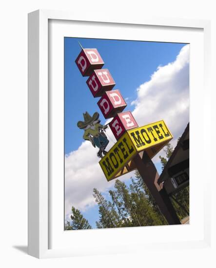 Dude Motel Sign, West Yellowstone, Montana, USA-Nancy & Steve Ross-Framed Photographic Print