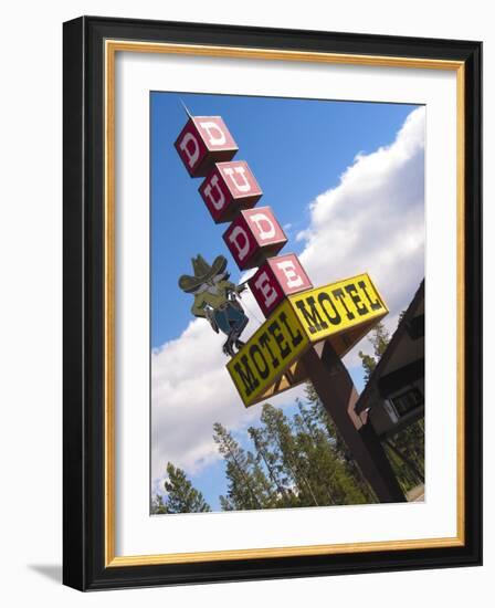 Dude Motel Sign, West Yellowstone, Montana, USA-Nancy & Steve Ross-Framed Photographic Print