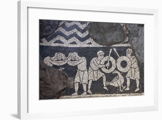 Dueling Scene, Detail from the Mosaic Floor, the Crypt of the Basilica of San Savino, Piacenza-null-Framed Giclee Print