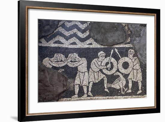 Dueling Scene, Detail from the Mosaic Floor, the Crypt of the Basilica of San Savino, Piacenza-null-Framed Giclee Print
