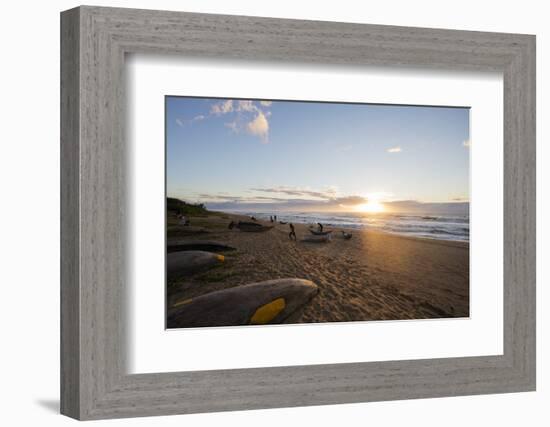 Dugout canoe on the beach, Tamatave, Indian Ocean coast, Madagascar, Africa-Christian Kober-Framed Photographic Print