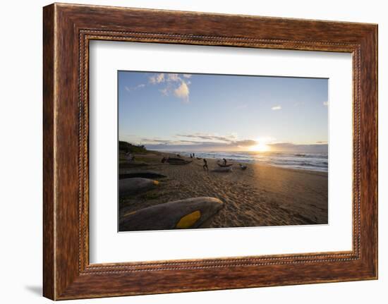 Dugout canoe on the beach, Tamatave, Indian Ocean coast, Madagascar, Africa-Christian Kober-Framed Photographic Print