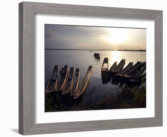 Dugout Canoes on the Congo River, Yangambi, Democratic Republic of Congo, Africa-Andrew Mcconnell-Framed Photographic Print