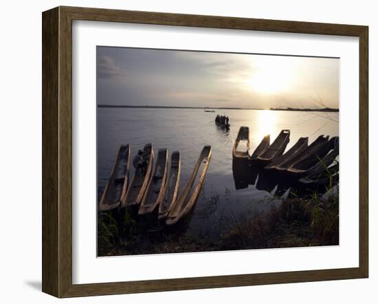 Dugout Canoes on the Congo River, Yangambi, Democratic Republic of Congo, Africa-Andrew Mcconnell-Framed Photographic Print