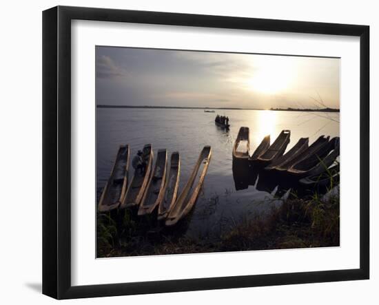 Dugout Canoes on the Congo River, Yangambi, Democratic Republic of Congo, Africa-Andrew Mcconnell-Framed Photographic Print