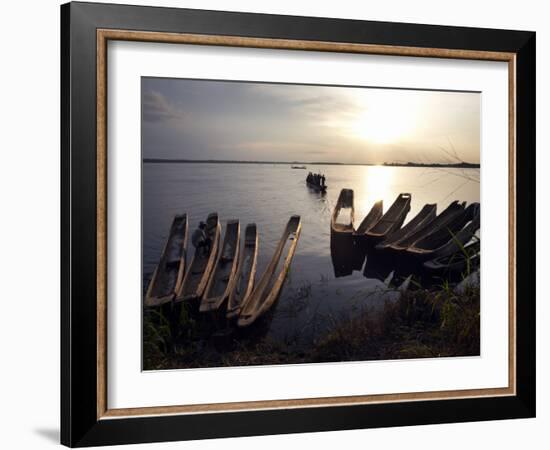 Dugout Canoes on the Congo River, Yangambi, Democratic Republic of Congo, Africa-Andrew Mcconnell-Framed Photographic Print