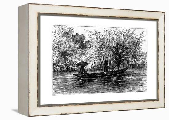 Dugout in the Essequibo River, Guyana, 19th Century-Edouard Riou-Framed Premier Image Canvas