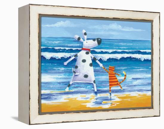 Duke and Sweetpea Love Paddling-Peter Adderley-Framed Stretched Canvas