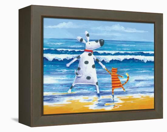 Duke and Sweetpea Love Paddling-Peter Adderley-Framed Stretched Canvas