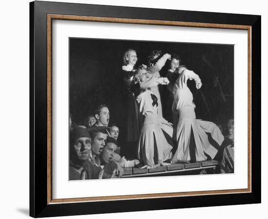 Duke Cheerleaders Cheering Amound the Fans in the Bleachers-Mark Kauffman-Framed Photographic Print