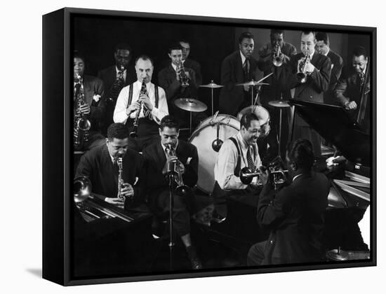 Duke Ellington During Jam Session with Band Members Probably in Photographer Gjon Mili's Studio-Gjon Mili-Framed Premier Image Canvas