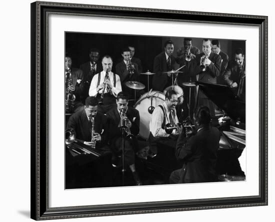 Duke Ellington During Jam Session with Band Members Probably in Photographer Gjon Mili's Studio-Gjon Mili-Framed Premium Photographic Print