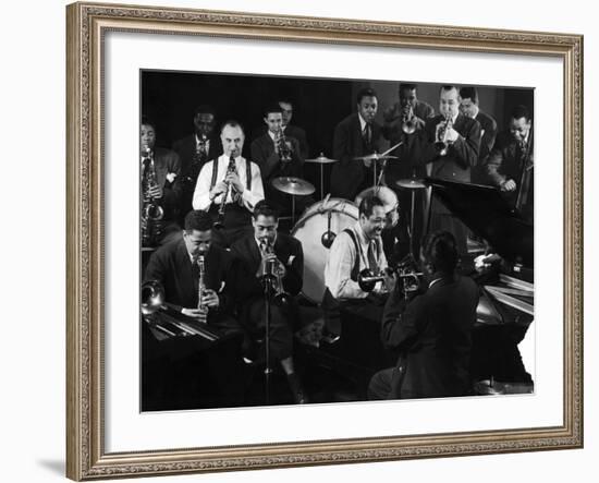 Duke Ellington During Jam Session with Band Members Probably in Photographer Gjon Mili's Studio-Gjon Mili-Framed Premium Photographic Print