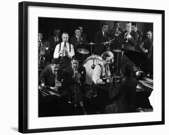 Duke Ellington During Jam Session with Band Members Probably in Photographer Gjon Mili's Studio-Gjon Mili-Framed Premium Photographic Print