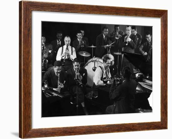 Duke Ellington During Jam Session with Band Members Probably in Photographer Gjon Mili's Studio-Gjon Mili-Framed Premium Photographic Print