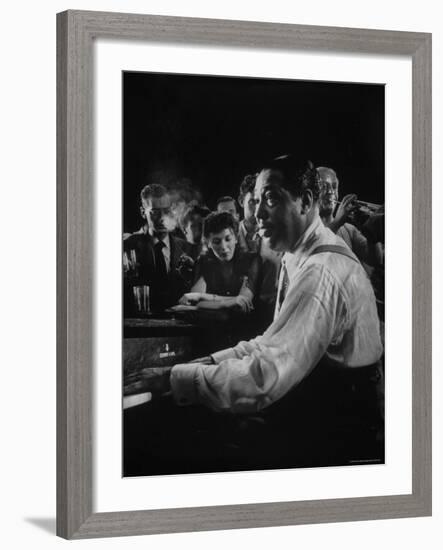 Duke Ellington Playing Sophisticated Lady at Jam Session-Gjon Mili-Framed Premium Photographic Print