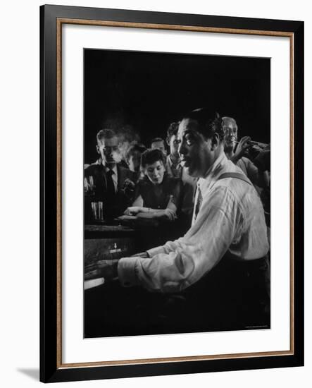 Duke Ellington Playing Sophisticated Lady at Jam Session-Gjon Mili-Framed Premium Photographic Print