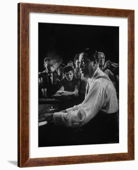 Duke Ellington Playing Sophisticated Lady at Jam Session-Gjon Mili-Framed Premium Photographic Print