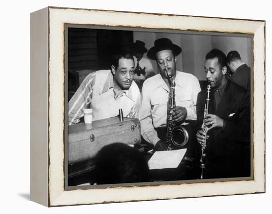Duke Ellington with Ben Webster and Jimmy Hamilton at Carnegie Hall, 1948-null-Framed Stretched Canvas