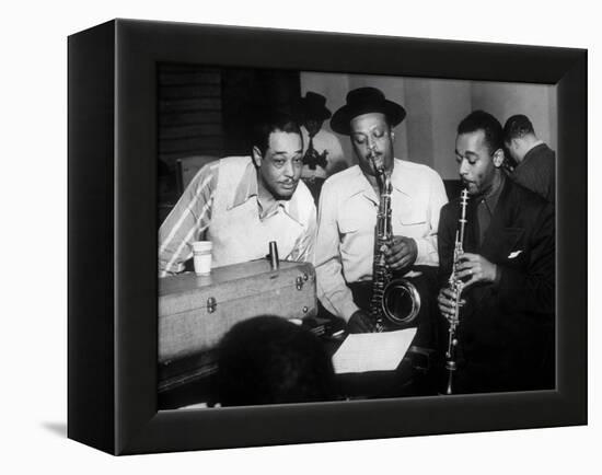 Duke Ellington with Ben Webster and Jimmy Hamilton at Carnegie Hall, 1948-null-Framed Stretched Canvas