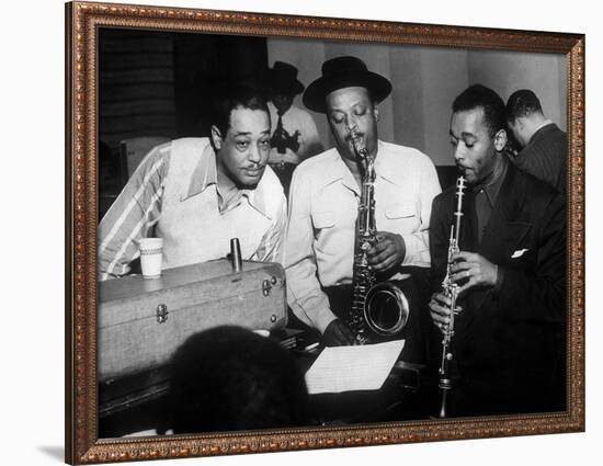 Duke Ellington with Ben Webster and Jimmy Hamilton at Carnegie Hall, 1948-null-Framed Photo