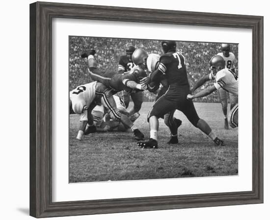 Duke Football Players Tackling the Other Team Players During a Game-null-Framed Photographic Print