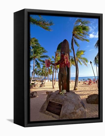 Duke Kahanamoku's Statue on Waikiki Beach-George Oze-Framed Premier Image Canvas