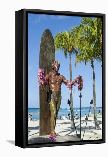 Duke Paoa Kahanamoku, Waikiki Beach, Honolulu, Oahu, Hawaii, United States of America, Pacific-Michael DeFreitas-Framed Premier Image Canvas