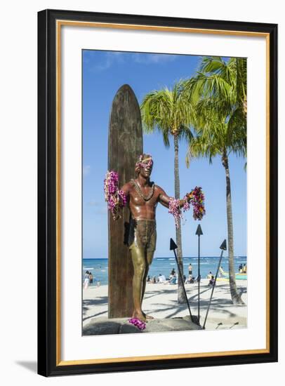 Duke Paoa Kahanamoku, Waikiki Beach, Honolulu, Oahu, Hawaii, United States of America, Pacific-Michael DeFreitas-Framed Photographic Print