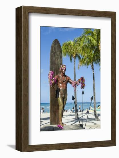 Duke Paoa Kahanamoku, Waikiki Beach, Honolulu, Oahu, Hawaii, United States of America, Pacific-Michael DeFreitas-Framed Photographic Print