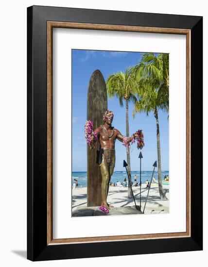 Duke Paoa Kahanamoku, Waikiki Beach, Honolulu, Oahu, Hawaii, United States of America, Pacific-Michael DeFreitas-Framed Photographic Print