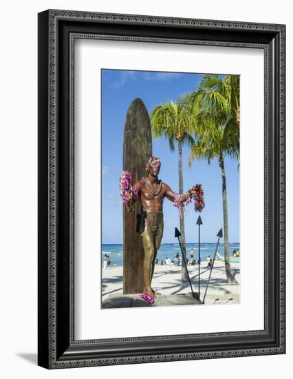 Duke Paoa Kahanamoku, Waikiki Beach, Honolulu, Oahu, Hawaii, United States of America, Pacific-Michael DeFreitas-Framed Photographic Print